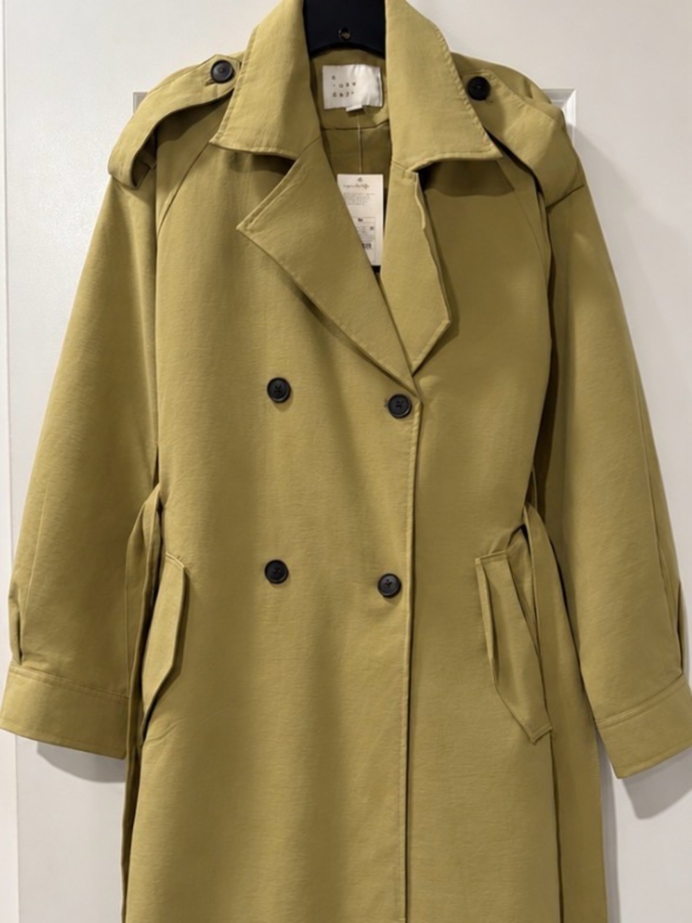 a new day Olive Trench Coat with Double-Breasted Buttons